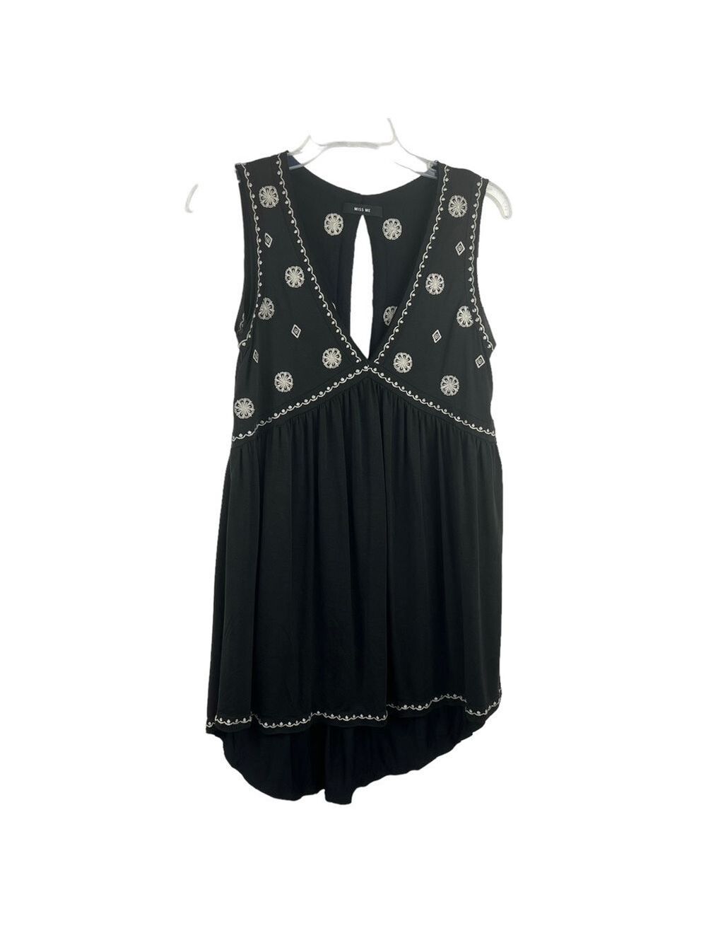 New-miss Me Deep V neck, Embroidered, Empire Waist, Hi-Lo, Mini Dress